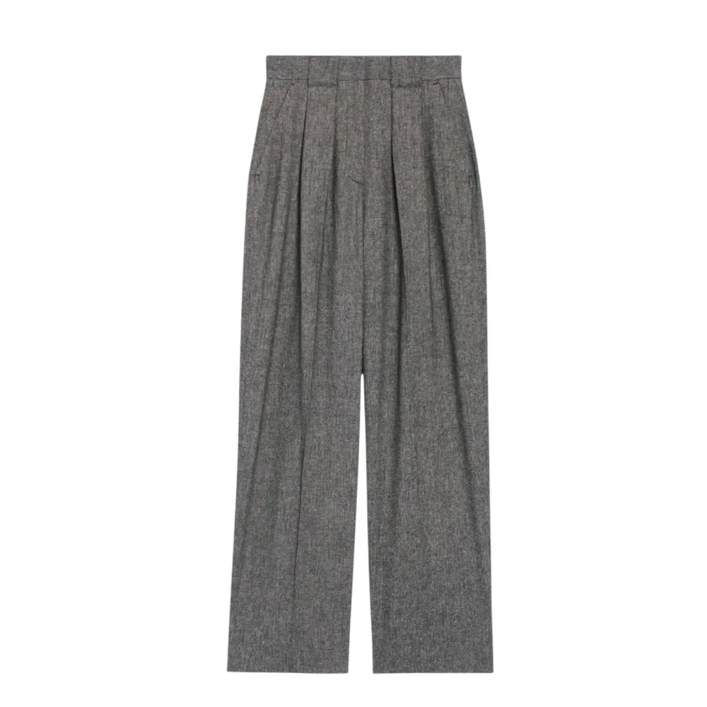 NEW Claudie Pierlot Paris High Waisted Pleated Trousers Pants in Molten Gray - 4